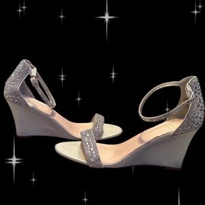 Elegant Silver Rhinestone Wedge Sandals